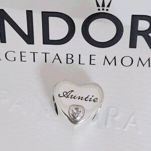 Pandora Auntie Heart Charm S925 Sterling Silver with box